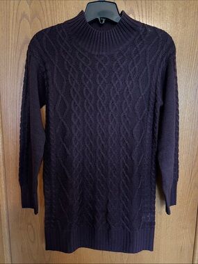 Women's Cable-Knit Mock Neck Sweater - Deep Plum